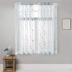 Simple White Feather Embroidery Sheer Voile Curtains Yarn Semi Basic Window Treatments Rod Pocket Voile Gauze Tulle Draperies For Living Kids Room Bedroom Balocny(1 Panel, W 50 X L 63 Inch